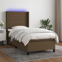 Boxspring met matras en LED stof donkerbruin 90x190 cm - thumbnail