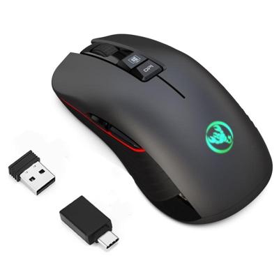 HXSJ T30 2.4 GHz 8-Key USB oplaadbare kleurrijke gloeiende 3600DPI vier-Speed verstelbare draadloze optische Mute gaming muis voor desktop computers/l