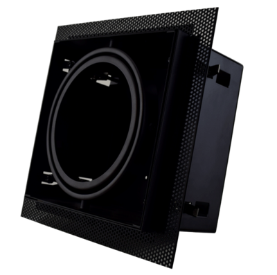 Zwart trimless armatuur inbouw voor AR111 LED spot draaibaar en kantelbaar, wordt volledig in het stucwerk gemonteerd