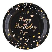 Feestbordjes Happy Birthday To You Zwart (8st) - thumbnail