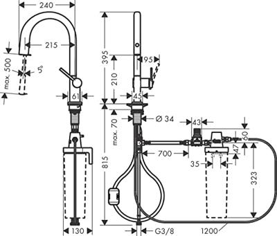 Hansgrohe Aqittura M91 Filter systeem 210, uittrekbare uitloop, 1jet, rvs look