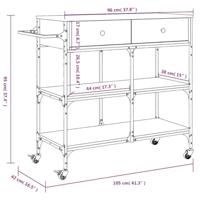 Keukentrolley 105x42x95 cm bewerkt hout gerookt eikenkleurig - thumbnail