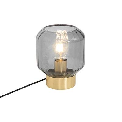 QAZQA Moderne tafellamp messing met smoke glas - Stiklo