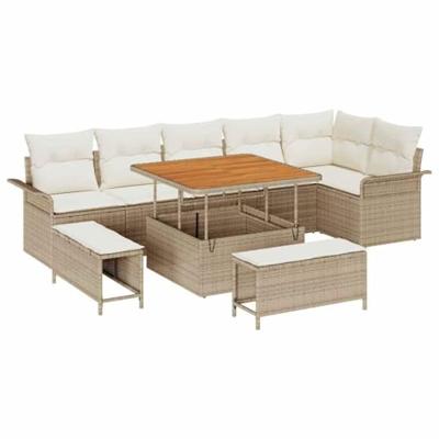 Tuinbankenset met kussen 9 pcs Beige poly rattan