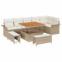 Tuinbankenset met kussen 9 pcs Beige poly rattan - thumbnail