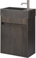 Saqu Florence voorgemonteerd fonteinmeubel in Kasteel bruin met natuurstenen fontein en geborsteld nikkel kraan rechts - thumbnail