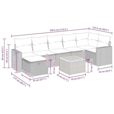 8-delige Loungeset met kussens poly rattan beige