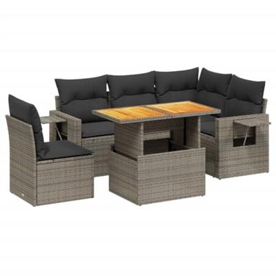 6-delige Loungeset met kussens poly rattan grijs 6-delige Loungeset met kussens poly rattan grijs