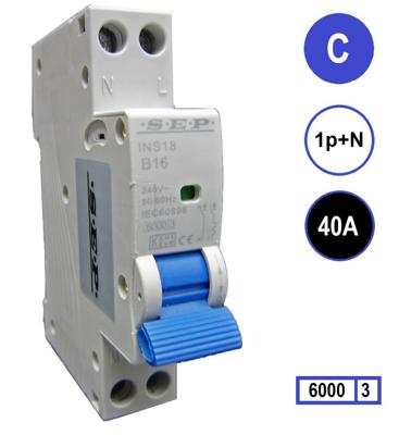SEP installatieautomaat C40 1p+n 40A 6kA (18mm)