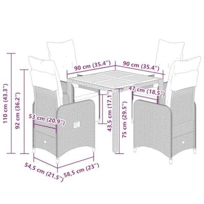 5-delige Bistroset met kussens poly rattan zwart