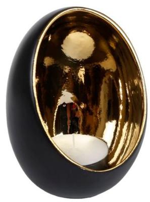 Theelichthouder Pim 9.5x9.5x12.5 cm Goud/Zwart/Aardewerk