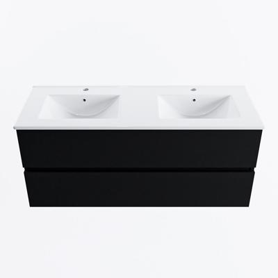 MONDIAZ VICA 120cm badmeubel onderkast Urban 2 lades. Wastafel DENIA dubbel 2 kraangaten, kleur Glanzend Wit.