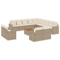 14-delige Loungeset met kussens poly rattan beige - thumbnail