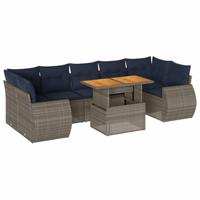 8-delige Loungeset met kussens poly rattan grijs - thumbnail