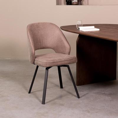 LABEL51 Eetkamerstoel Lewis - Taupe - - Zwart Metalen Frame