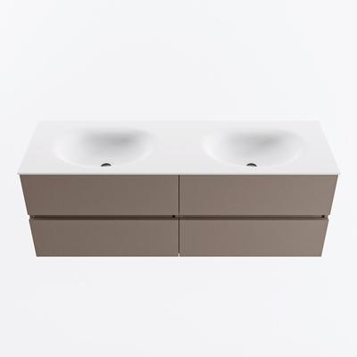 MONDIAZ VICA 140cm badmeubel onderkast Smoke 4 lades. Wastafel MOON dubbel 2 kraangaten, kleur Talc.