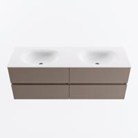 MONDIAZ VICA 140cm badmeubel onderkast Smoke 4 lades. Wastafel MOON dubbel 2 kraangaten, kleur Talc. - thumbnail