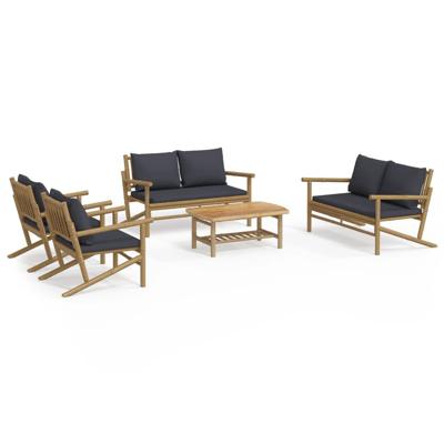 5-delige Loungeset met kussens bamboe donkergrijs - thumbnail