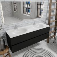 Zaro Sevilla Solid Surface badmeubel 150cm mat zwart 2 kraangaten met 4 lades dubbele spoelbak - thumbnail