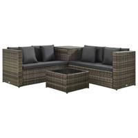 4-delige Loungeset met kussens poly rattan grijs - thumbnail