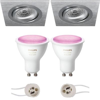 Philips Hue LED Spot Set GU10 - Kantelbaar Vierkant 92mm - Mat Zilver