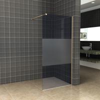 Aqua Splash AQS Inloopdouche Pro Line Rookglas met Middenband 8 mm Nano Coating Geborsteld Messing Goud Profiel en Stang - Proline 90x200 cm Messing - thumbnail