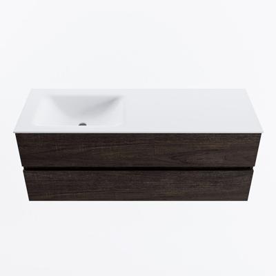 MONDIAZ VICA 130cm badmeubel onderkast Dark Brown 2 lades. Wastafel CLOUD links zonder kraangat, kleur Talc.