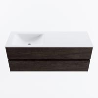 MONDIAZ VICA 130cm badmeubel onderkast Dark Brown 2 lades. Wastafel CLOUD links zonder kraangat, kleur Talc. - thumbnail