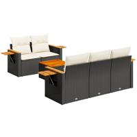 6-delige Loungeset met kussens poly rattan zwart - thumbnail