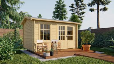 Blokhut Chloe 400x300 cm - groen geïmpregneerd- Zadeldak- Groen geïmpregneerd vurenhout- Van Kooten