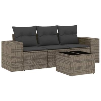 4-delige Loungeset met kussens poly rattan grijs