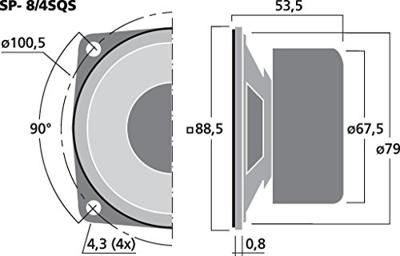 Monacor SP-8/4SQS 3 inch 8.85 cm Mini-luidspreker 10 W 4 Ω Magnetisch afgeschermd