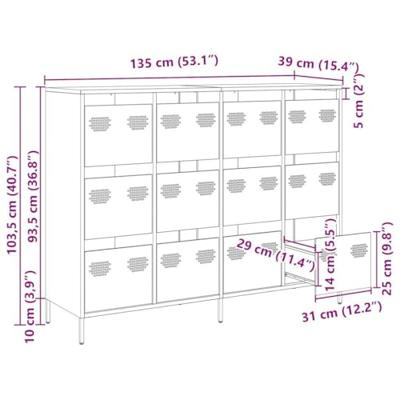 Dressoir 135x39x103,5 cm koudgewalst staal zwart