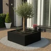GLM plantenbak Lyon met bodem Zwart 75x75x40cm - thumbnail