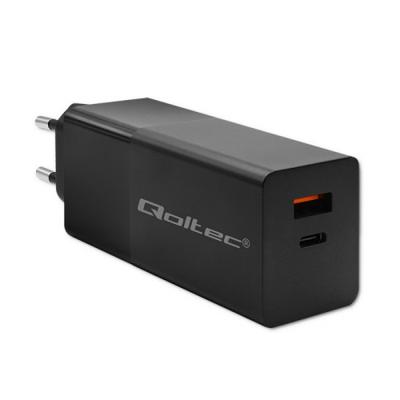 Qoltec 52382 GaN POWER PRO-oplader | 1xUSB-type C | 1xUSB A | 100W | 5-20V | 1,5-5A | PD | Zwart