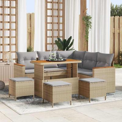 Tuinbankenset 9 pcs Beige poly rattan