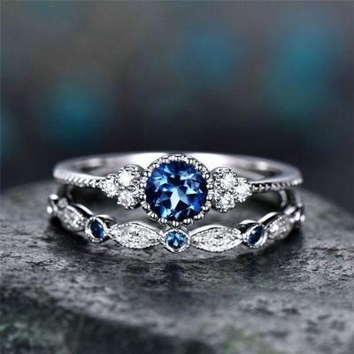2 stks/set vrouwen Fashion Zircon edelsteen ring 6 (blauw)
