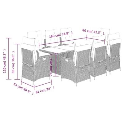 9-delige Tuinset met kussens poly rattan grijs