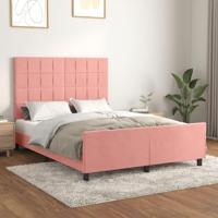 Bedframe met hoofdeinde fluweel roze 140x200 cm - thumbnail
