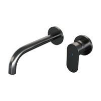 Brauer Gunmetal Edition Inbouw Wastafelmengkraan met Gebogen Uitloop en Rozetten Model C1 Gunmetal Geborsteld PVD - thumbnail