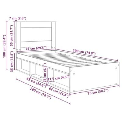 Bedframe Ambachtelijk eiken 75 x 190 cm Massief grenenhout