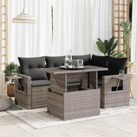 5-delige Loungeset met kussens poly rattan grijs - thumbnail