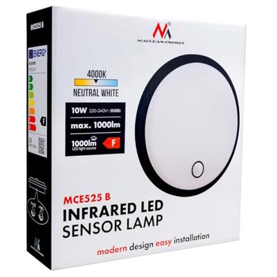 LED-lamp met bewegingssensor Maclean, PIR-sensor, kleur zwart, 10 W, IP65, 1000 lm, neutrale kleur, MCE525 B