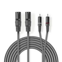 XLR-Audiokabel | 2x XLR 3-pins male - 2x RCA male | 3,0 m | Grijs - thumbnail