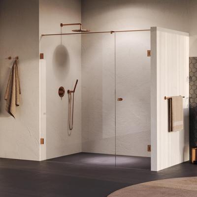 BRAUER Void Carving nisdeur 2-delig helder glas 190x200 omkeerbaar met draaideur 70 aan muur incl. glascoating PVD koper geborsteld BRAUER Void Carving nisdeur 2-delig helder glas 190x200 omkeerbaar met draaideur 70 aan muur incl. glascoating PVD koper geborsteld