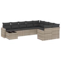 10-delige Loungeset met kussens poly rattan lichtgrijs - thumbnail