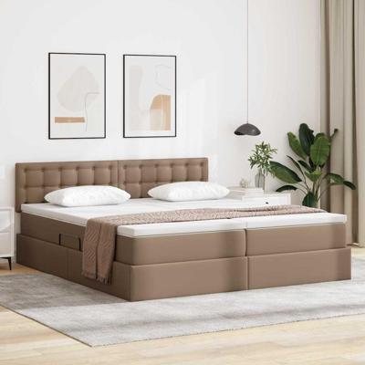 Opbergbed met LED met matras Cappuccino 180 x 200 cm Nep Leer