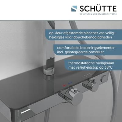 Regendouche Opbouwset Thermostatisch Schutte Ocean 3 Functies Glazen Planchet Chroom Antraciet Schütte