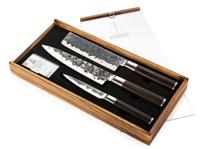 Messenset - GESMEED - BRUT - Japans 440c staal - Dalbergia houten handvat - 3-delig - thumbnail