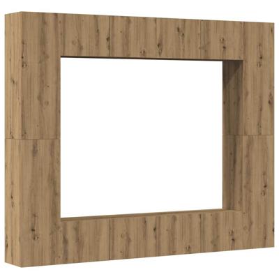 8-delig Tv-meubelset wandmontage bewerkt hout artisanaal eiken